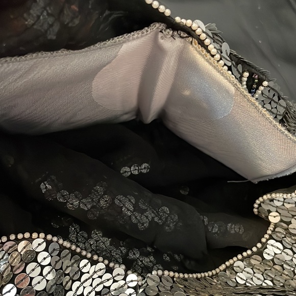 New designer Silver metallic sequins beaded silk blouse short-sleeve top Vintage - Picture 8 of 12